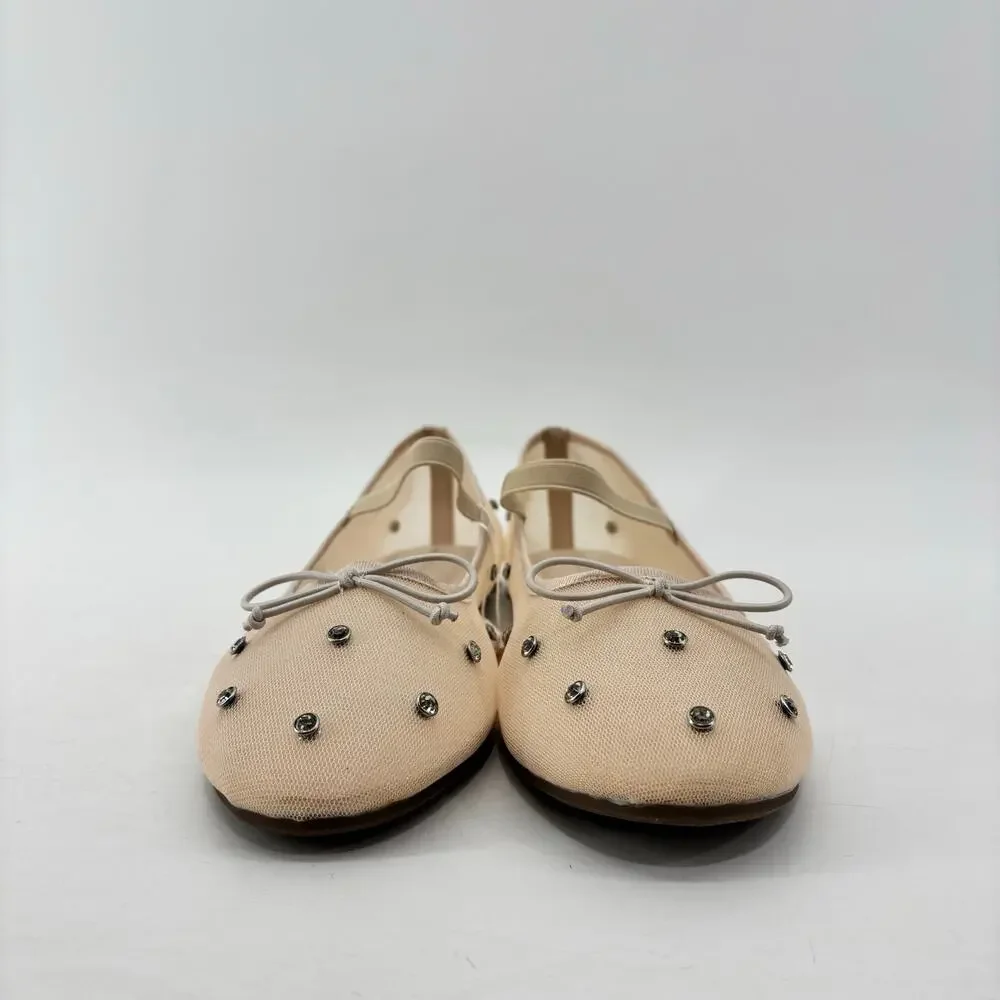 Project Cloud Amity Nude Rhinestone Ballet Flats Mesh Bow Glam